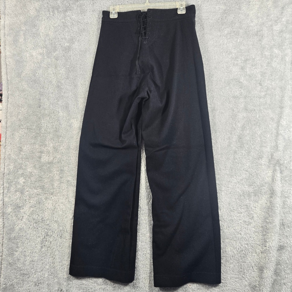 Vintage US Navy Wool Sailor Pants High Waist Wide Leg Lace Back Blue 29x28